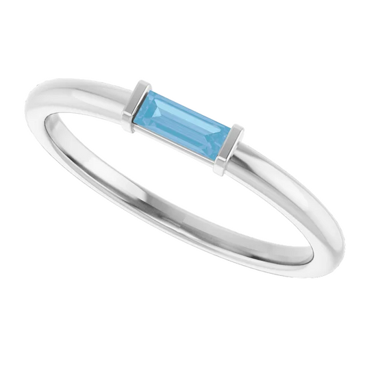 14k White Gold Blue Topaz Stackable Ring