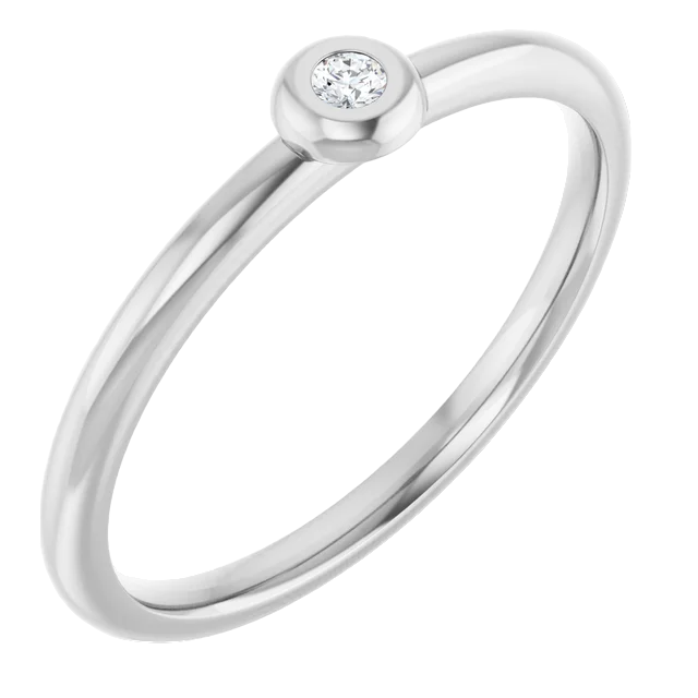 14k White Diamond Bezel Stackable Ring