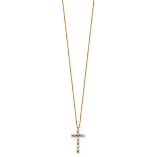 14k Two-Tone Gold Diamond-Cut Cross w/ Cable Link Chain Necklace