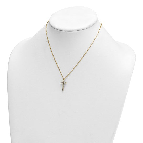 14k Two-Tone Gold Diamond-Cut Cross w/ Cable Link Chain Necklace
