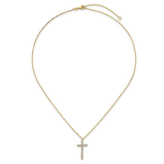 14k Two-Tone Gold Diamond-Cut Cross w/ Cable Link Chain Necklace