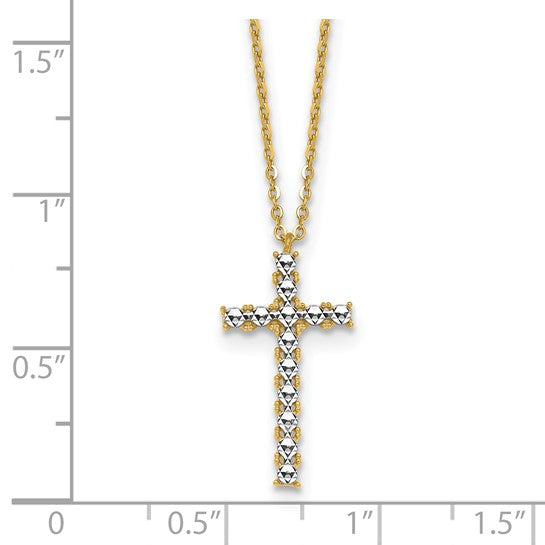 14k Two-Tone Gold Diamond-Cut Cross w/ Cable Link Chain Necklace