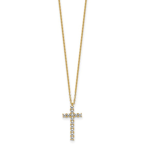 14k Two-Tone Gold Diamond-Cut Cross w/ Cable Link Chain Necklace