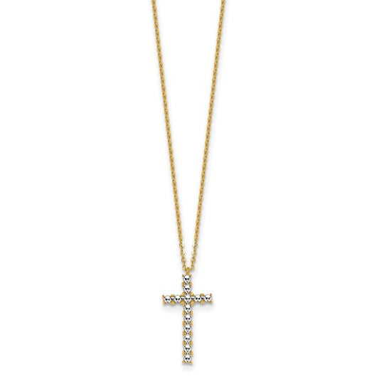 14k Two-Tone Gold Diamond-Cut Cross w/ Cable Link Chain Necklace