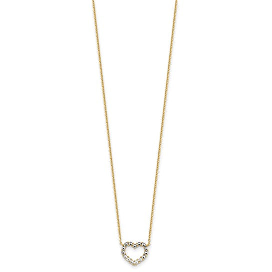 14k Two-Tone Gold Diamond-Cut Heart w/ Cable Link Chain Necklace