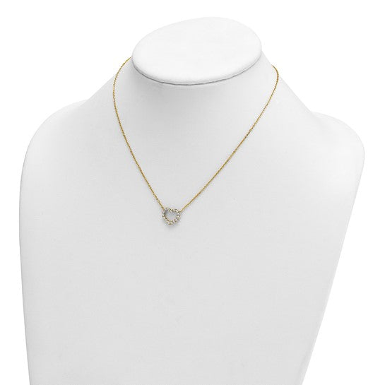 14k Two-Tone Gold Diamond-Cut Heart w/ Cable Link Chain Necklace