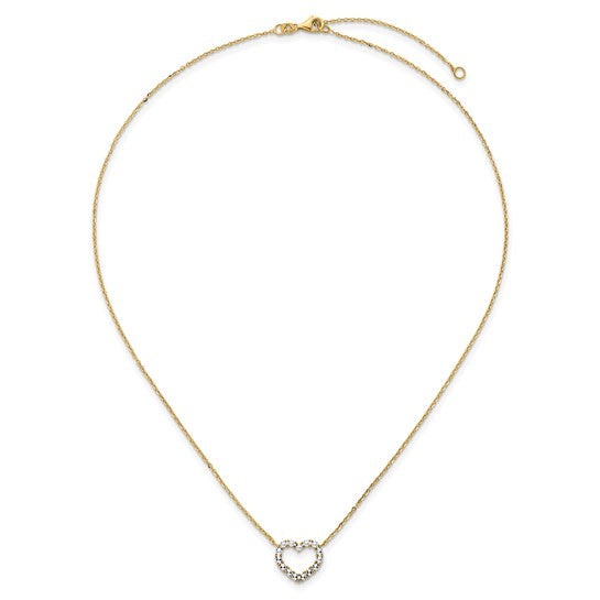 14k Two-Tone Gold Diamond-Cut Heart w/ Cable Link Chain Necklace