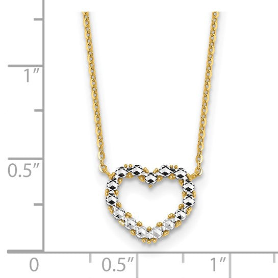 14k Two-Tone Gold Diamond-Cut Heart w/ Cable Link Chain Necklace
