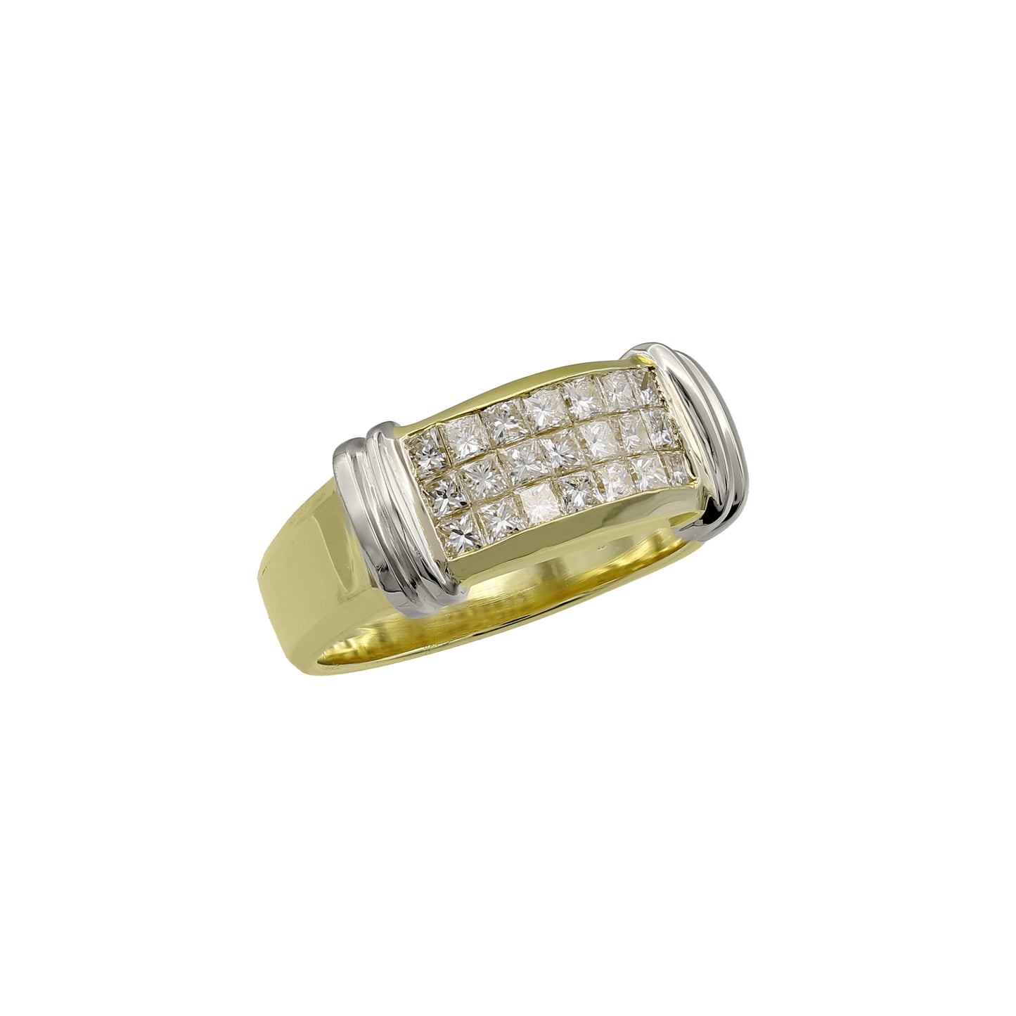 18k Two-Tone Gold Princess-Cut Invisible-Setting Diamond Wedding Band