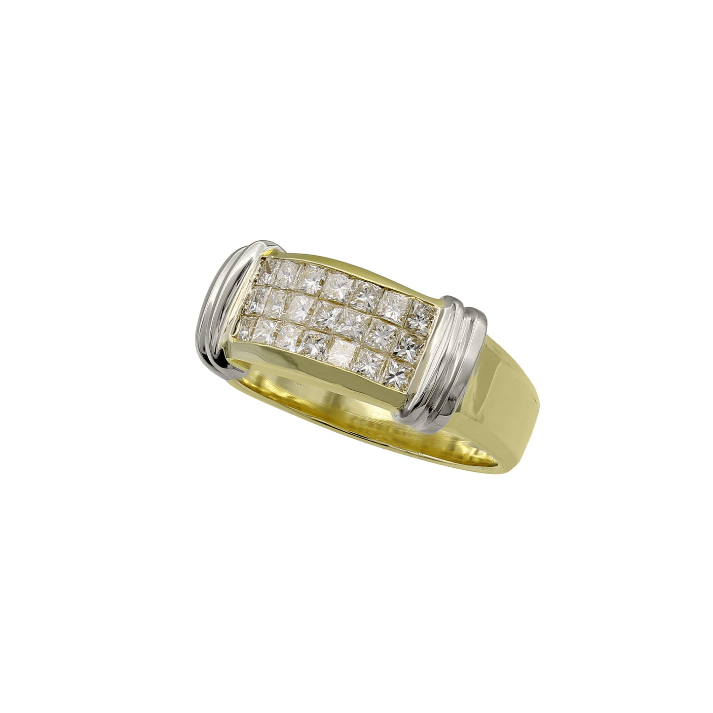 18k Two-Tone Gold Princess-Cut Invisible-Setting Diamond Wedding Band