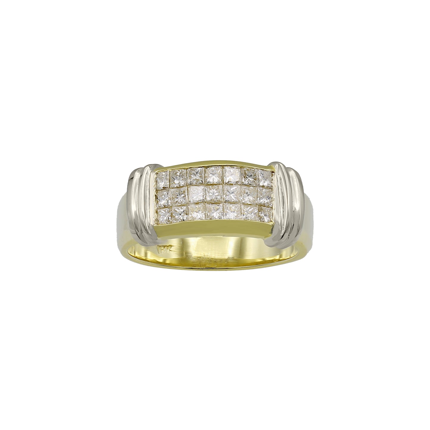 18k Two-Tone Gold Princess-Cut Invisible-Setting Diamond Wedding Band