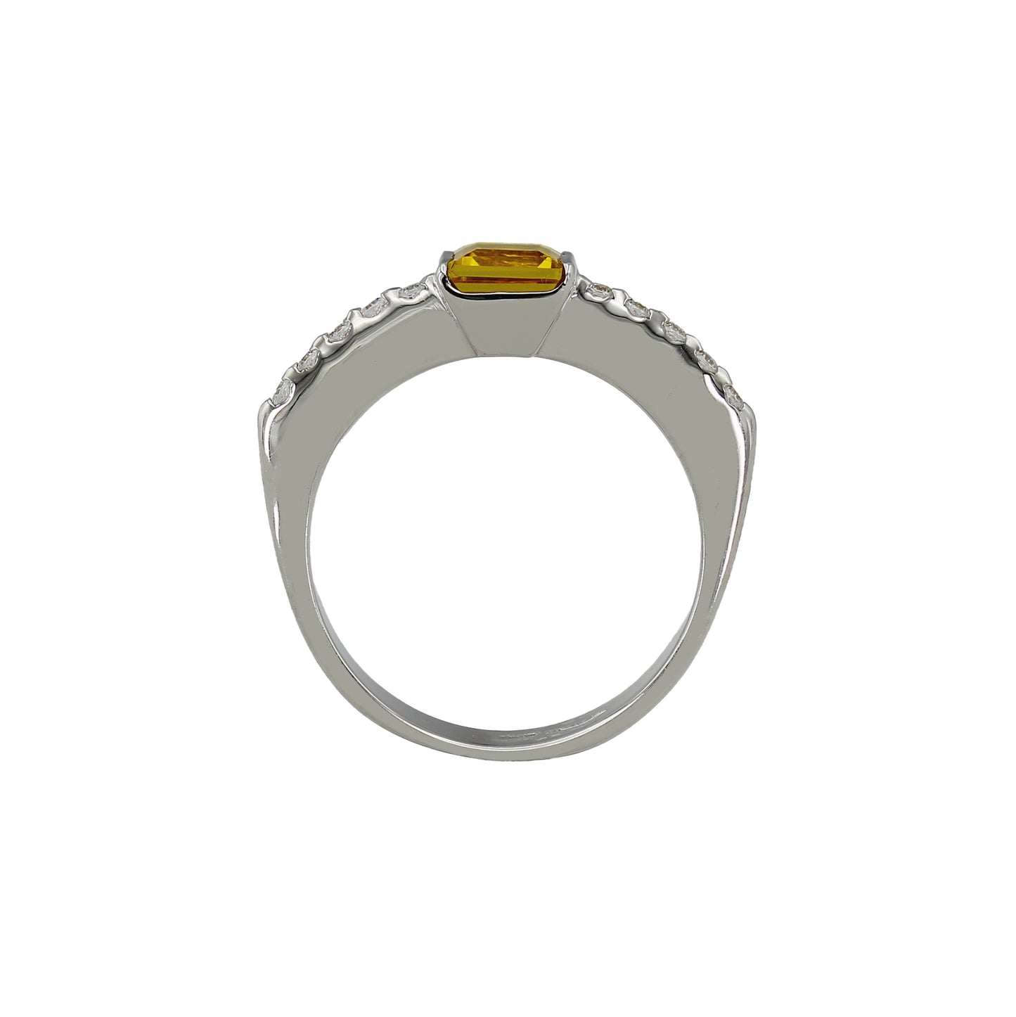 18k White Gold Princess-Cut Citrine Stone & CZ Ring