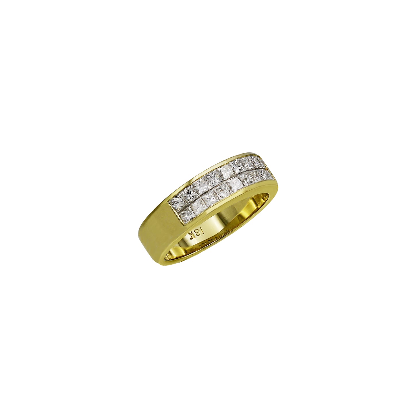 18k Yellow Gold Princess-Cut Invisible Setting Diamond Wedding Band