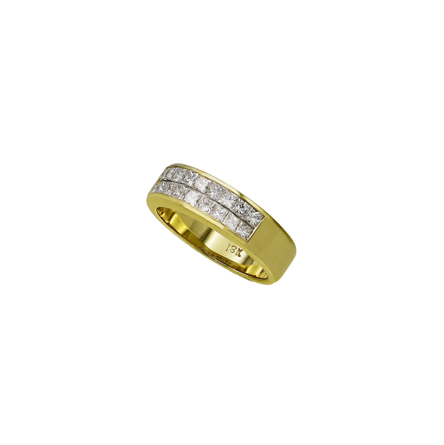 18k Yellow Gold Princess-Cut Invisible Setting Diamond Wedding Band
