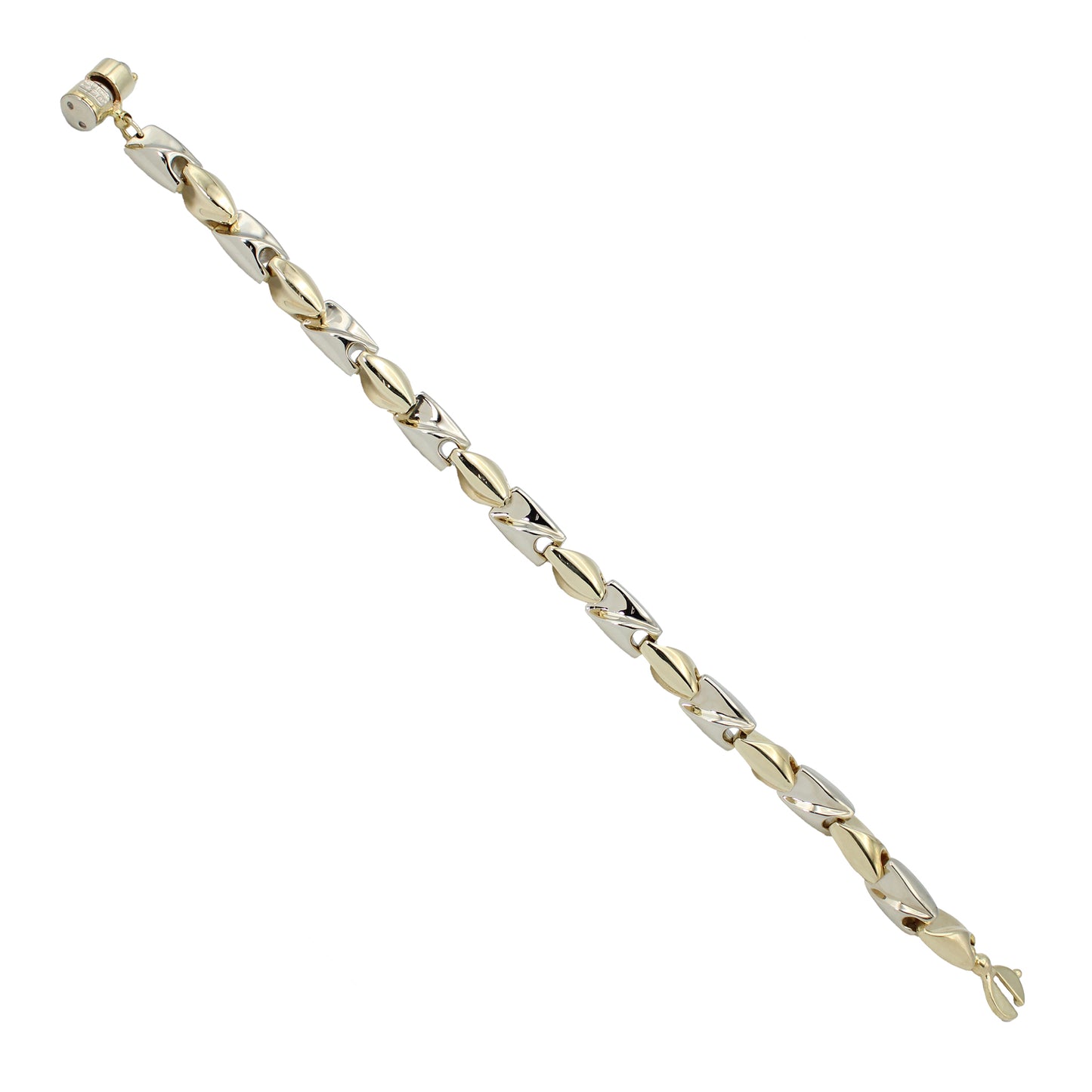 14k Two-Tone Gold Fancy Barrel Link Style Bracelet