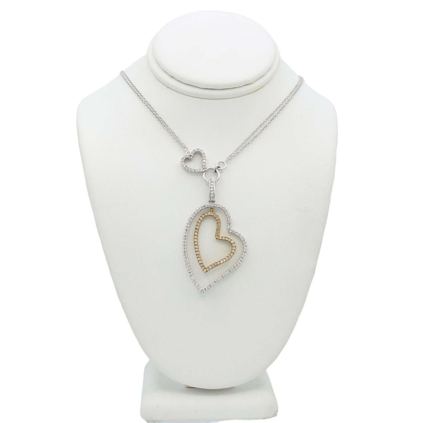 14k Two-Tone Gold Double-Stranded Diamond Heart Necklace
