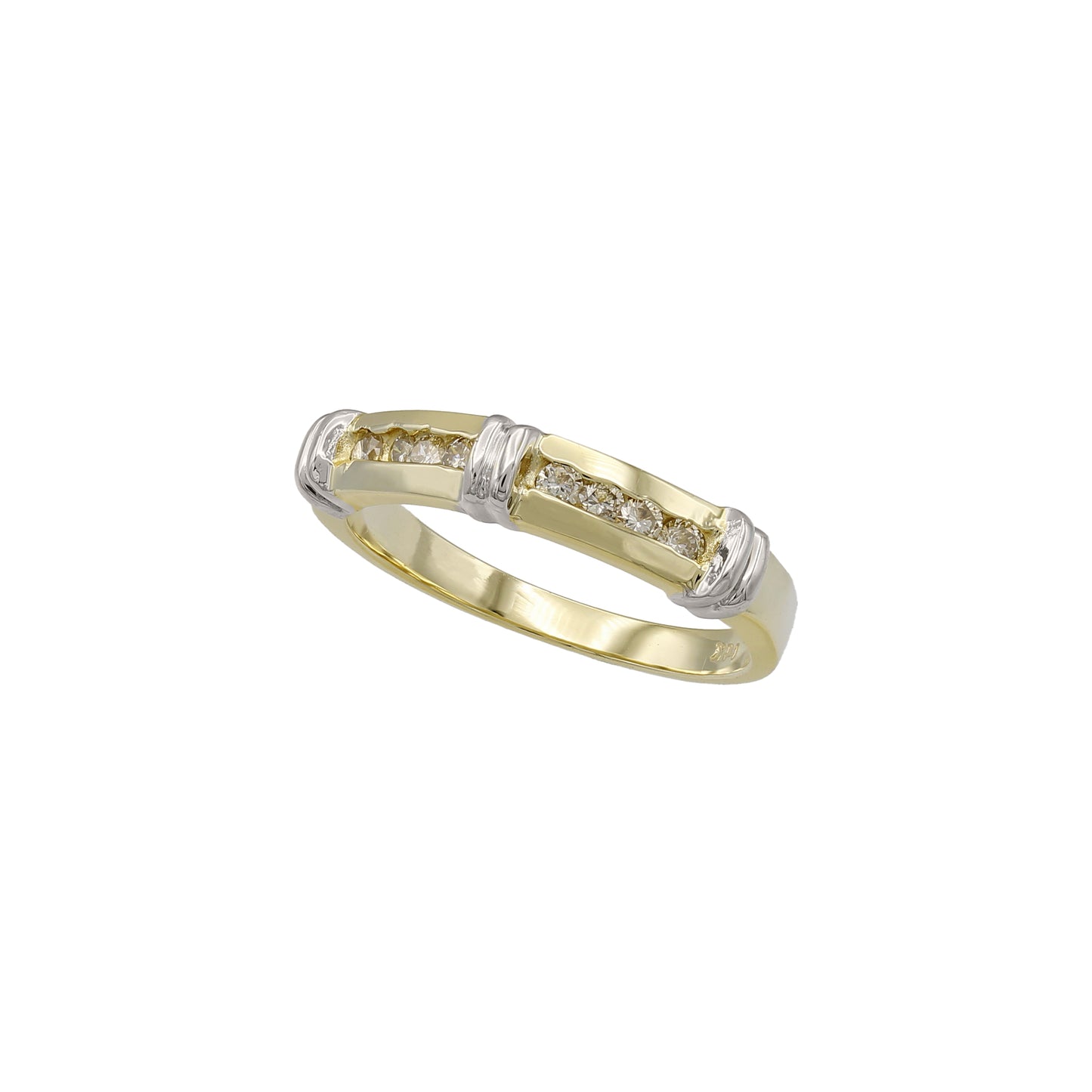 14k Two-Tone Gold Channel-Set Round-Cut Diamond Wedding Band w/ Knots