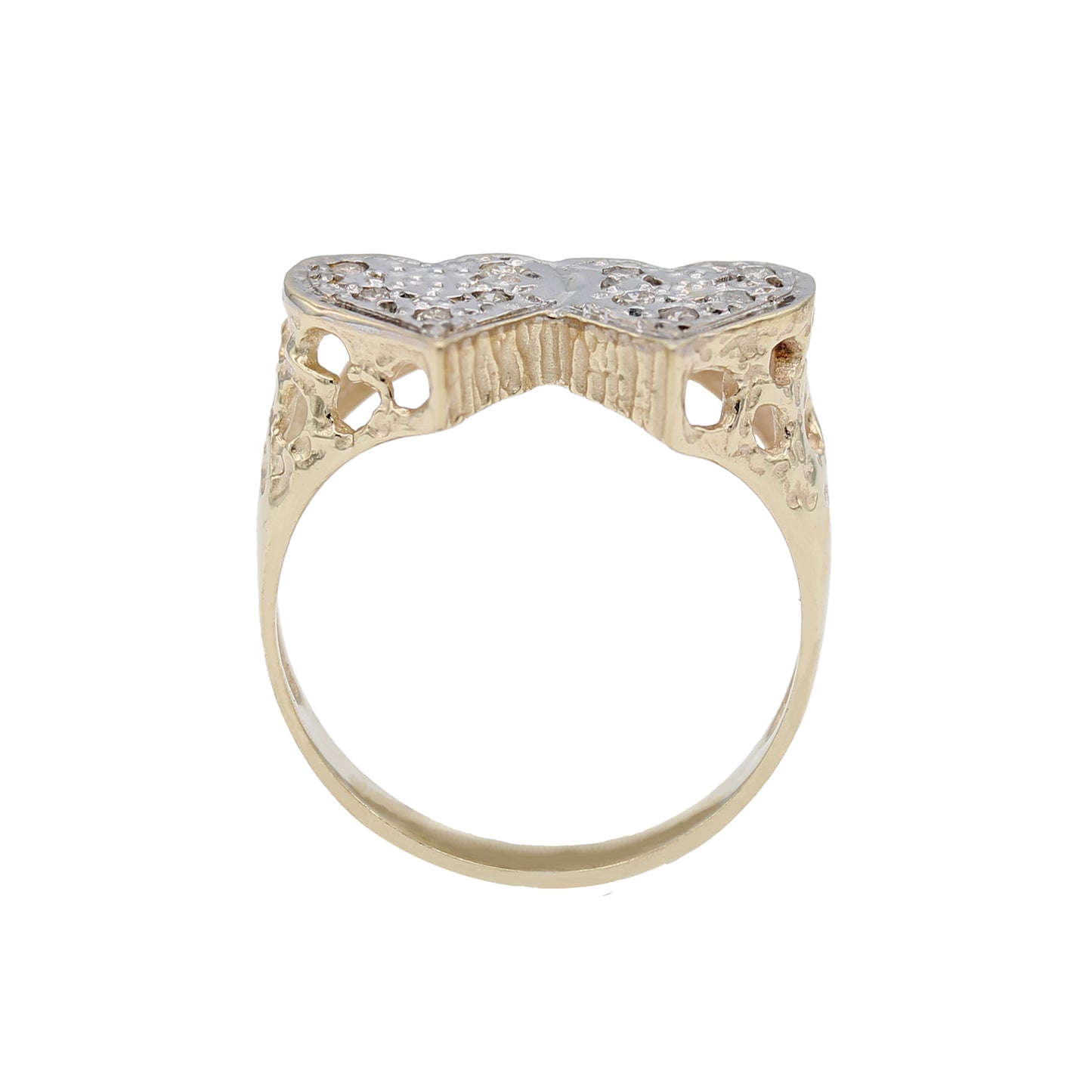 14k Yellow Gold Diamond Double Heart Ring