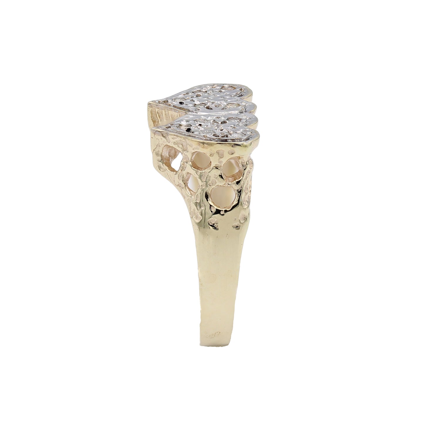 14k Yellow Gold Diamond Double Heart Ring