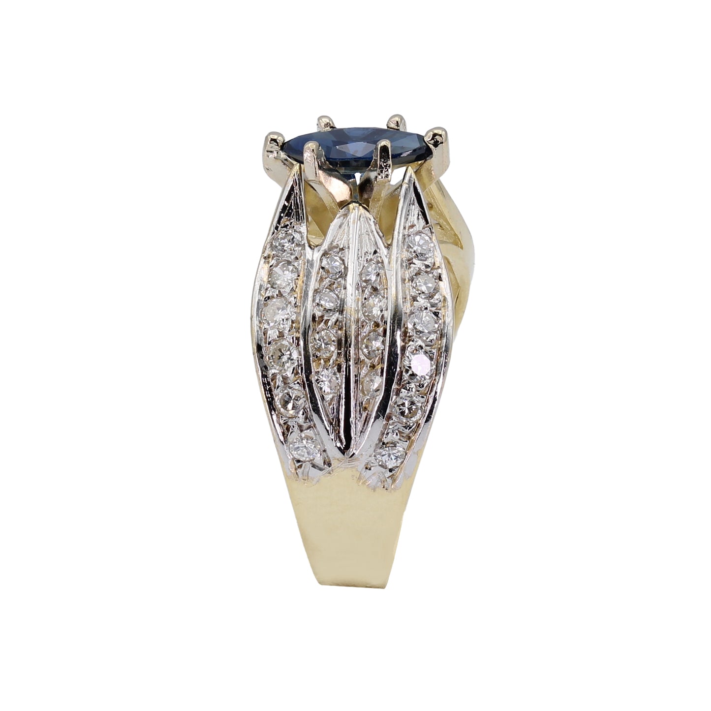 14k Two-Tone Gold Marquise Sapphire & Diamond Ring - 0.88ct TDW