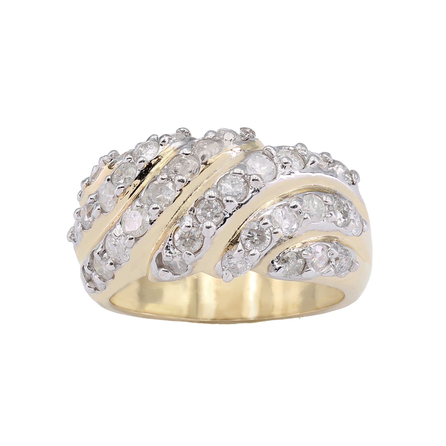 14k Yellow Gold Wavy Dome Diamond Ring - 0.66ct TDW
