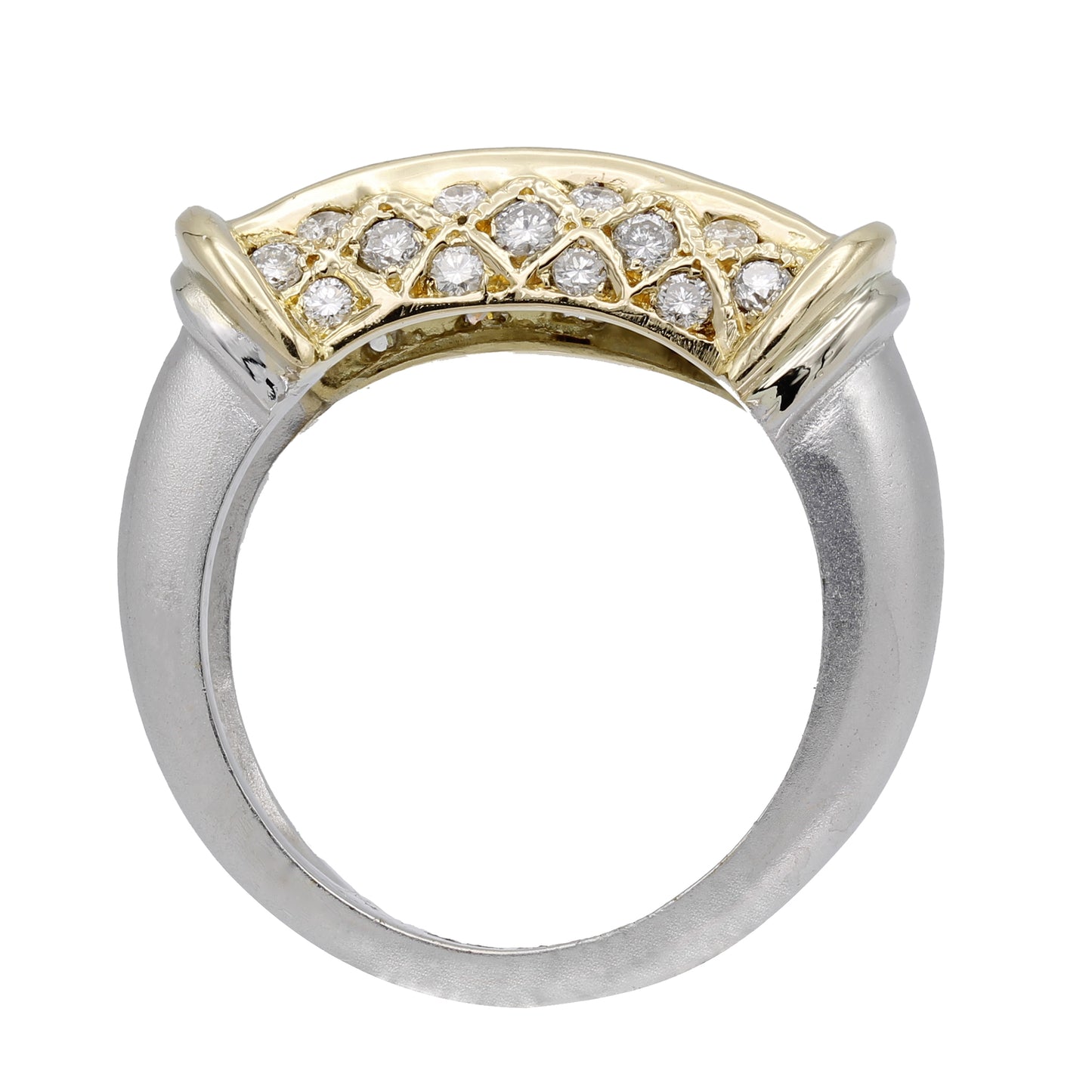 18k Two-Tone Baguette & Round Diamond Satin Finish Ring - 1.13ct TDW