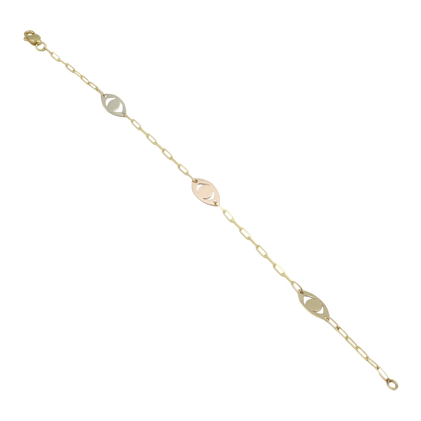 14k Tri-Color Gold Paperclip Link Eye Bracelet