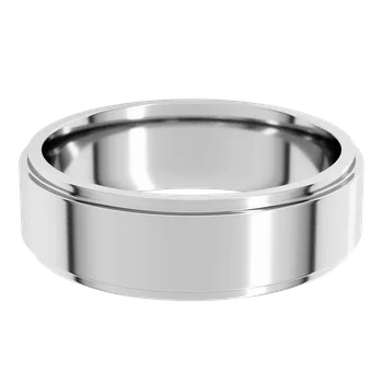 14k White Gold Flat Step Down Edge Comfort Fit Wedding Band