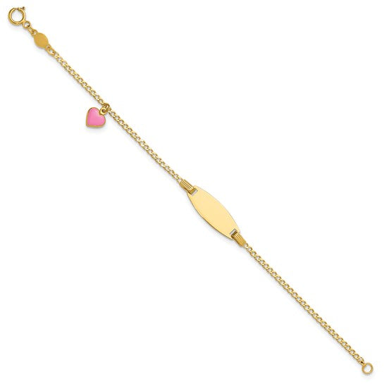 14k Children's Dangling Enameled Heart Curb Link ID Bracelet