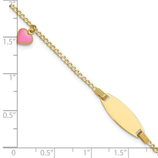 14k Children's Dangling Enameled Heart Curb Link ID Bracelet