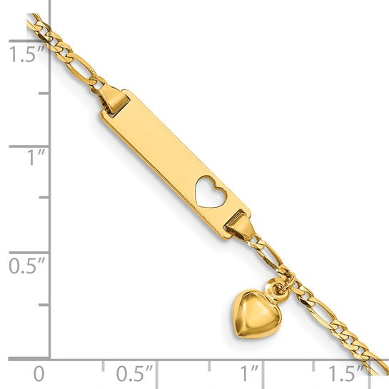 14k Children's Cut-Out Heart & Dangling Heart Figaro Link ID Bracelet