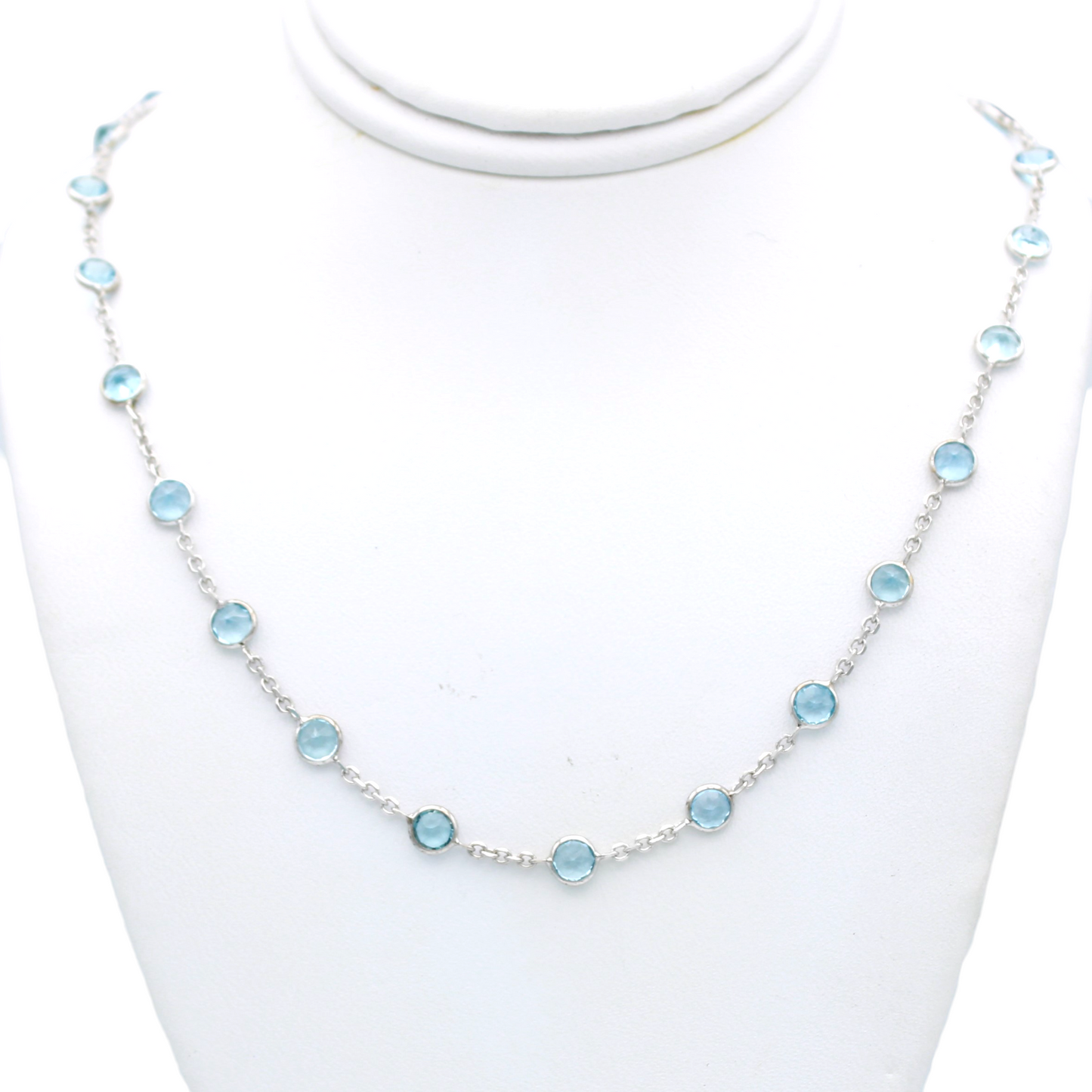 14k White Blue Topaz Cable Link Necklace - 4.75 mm