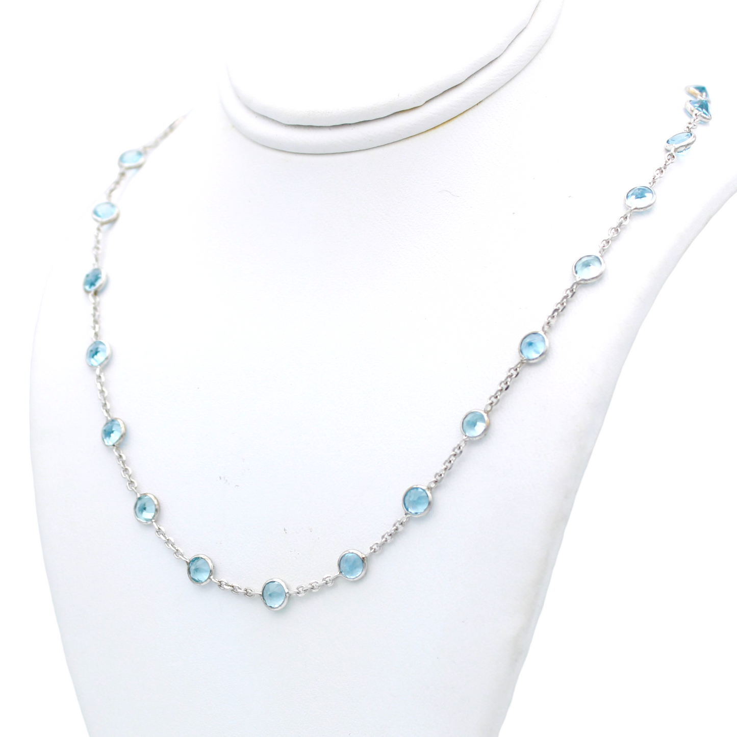 14k White Blue Topaz Cable Link Necklace - 4.75 mm