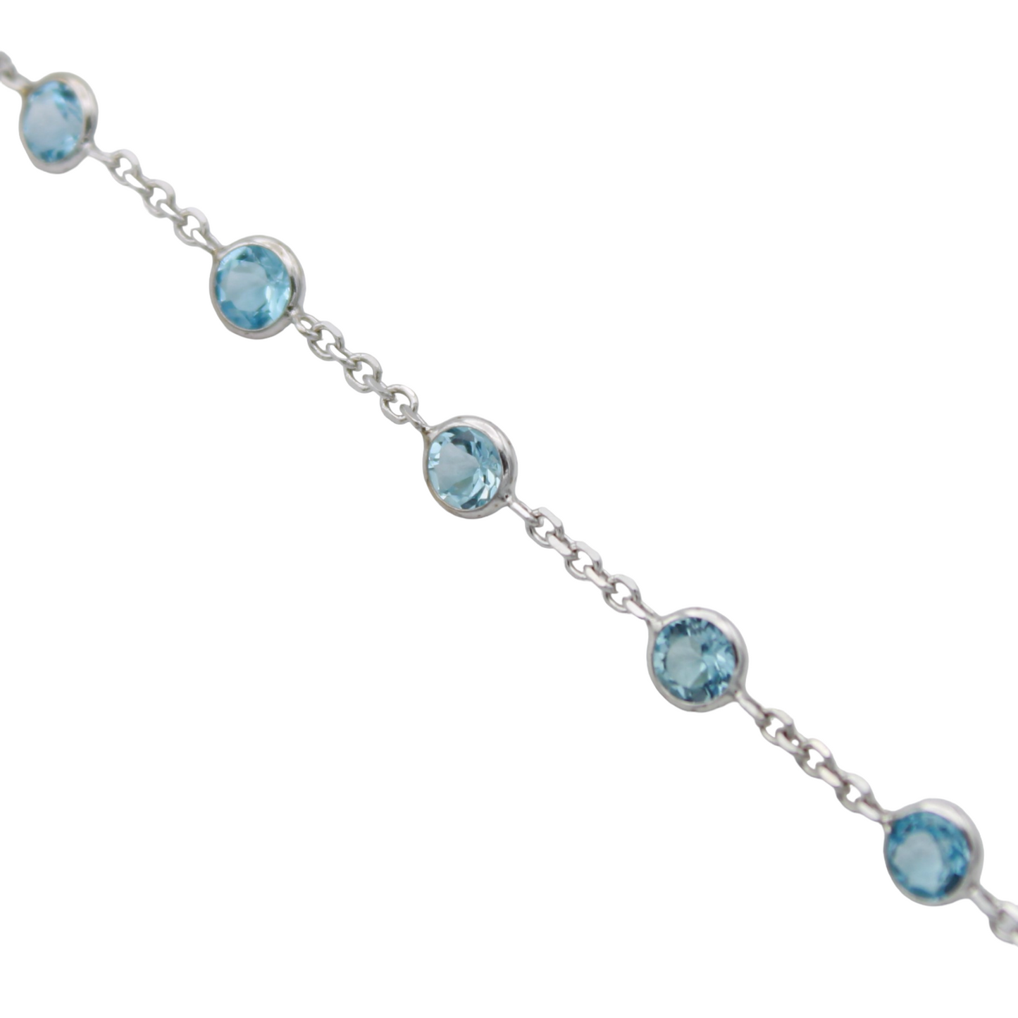 14k White Blue Topaz Cable Link Necklace - 4.75 mm
