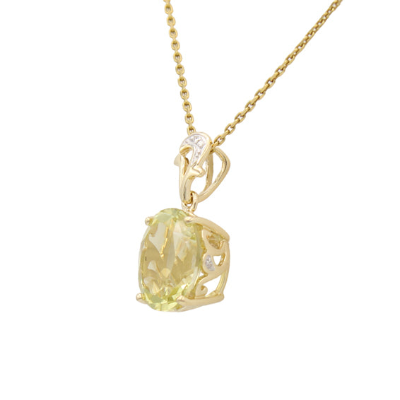 14k Diamond & Citrine Quartz Pendant