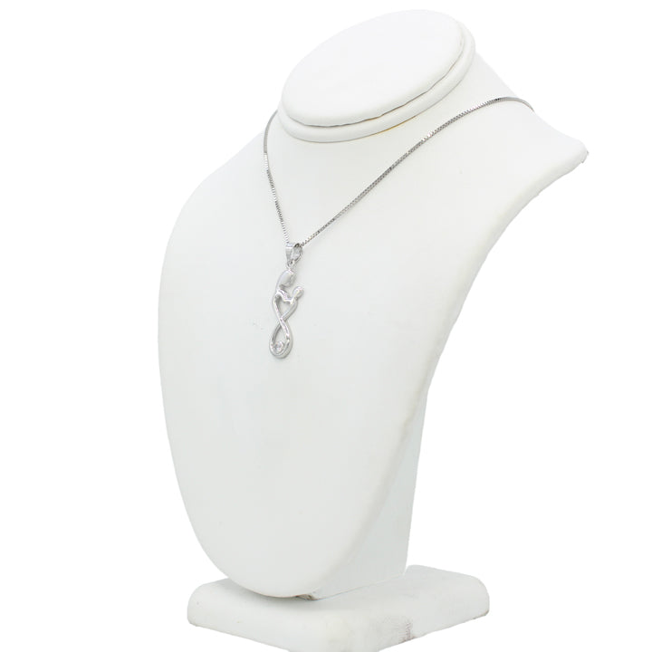 14k White Gold CZ Mother & Child Infinity Pendant