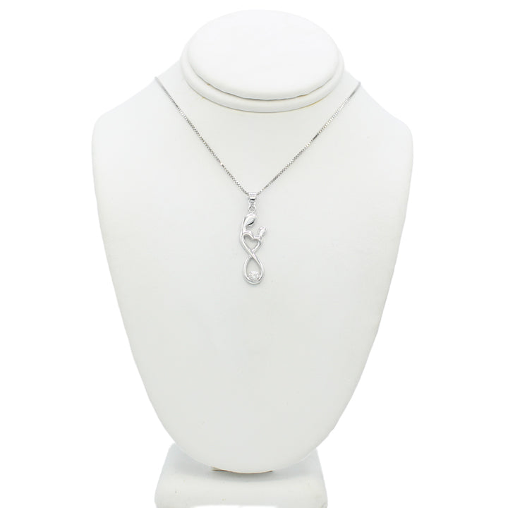 14k White Gold CZ Mother & Child Infinity Pendant