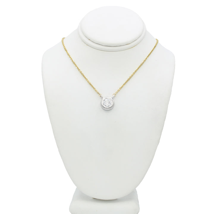 14k Two-Tone Gold CZ Solitaire Necklace