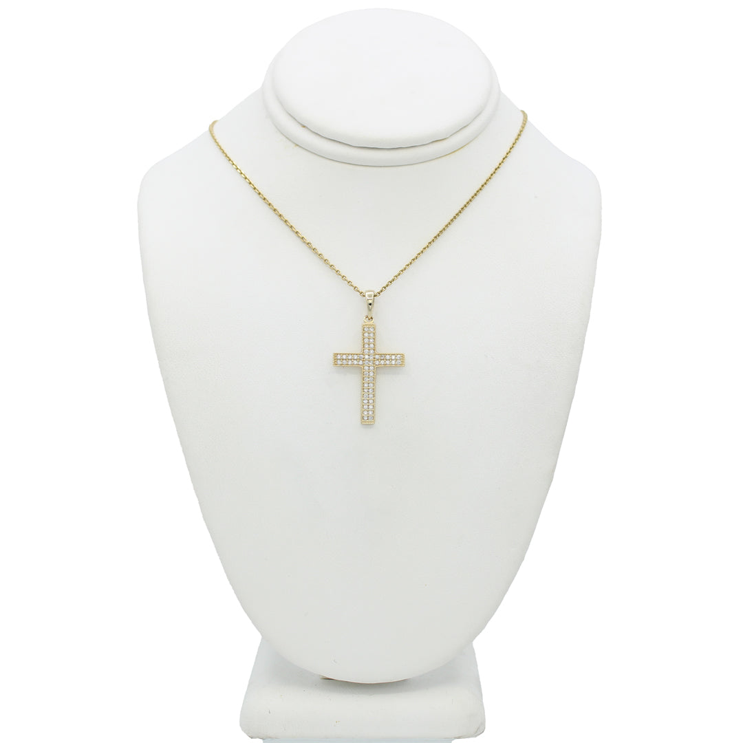 14k Yellow Gold Micro-Pave CZ Cross Pendant