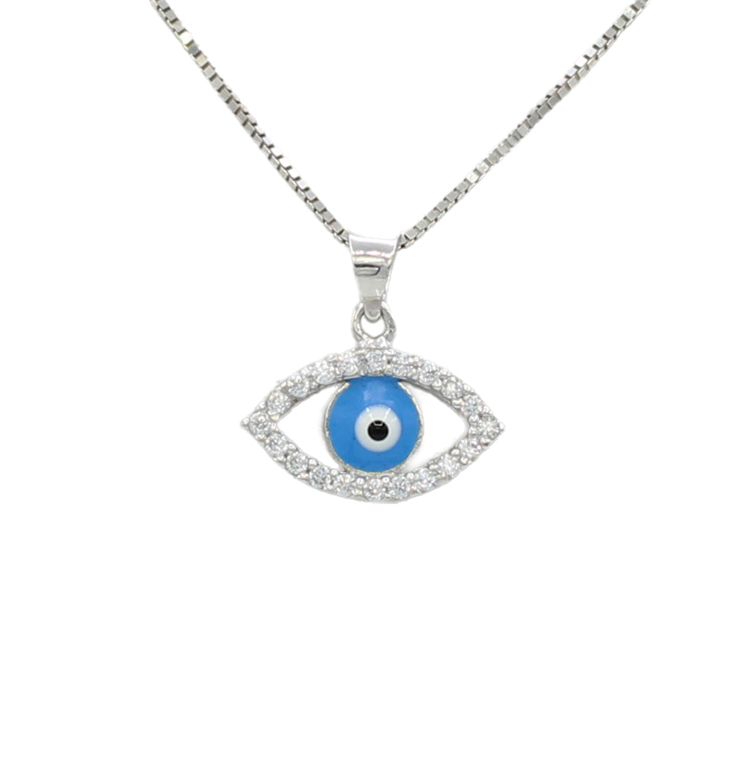 14k White Gold CZ Eye Pendant