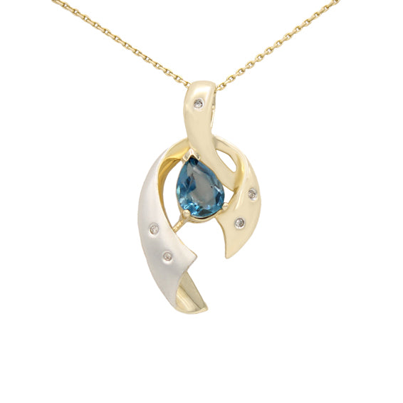 14k Two-Tone Blue Topaz & Diamond Pendant