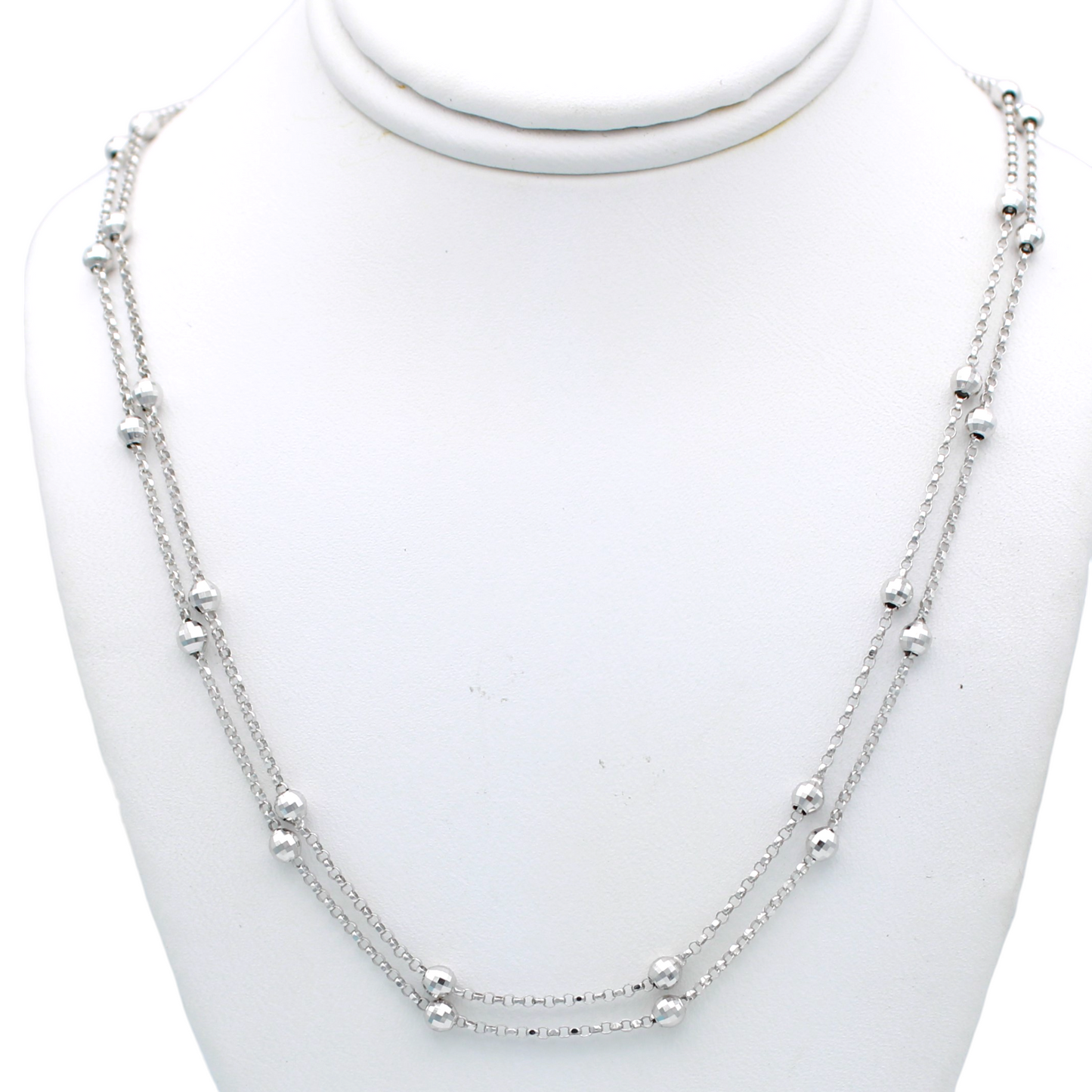 14k White 2-Strand Bead Chain - 3.00 mm