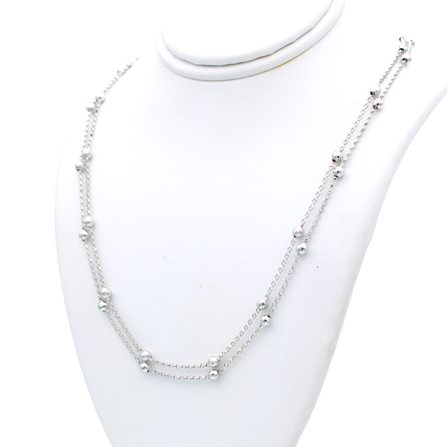 14k White 2-Strand Bead Chain - 3.00 mm