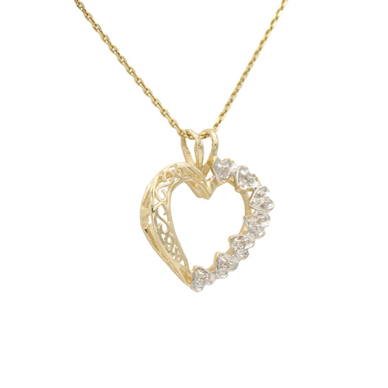 14k Two-Tone Diamond Filigree Heart Pendant