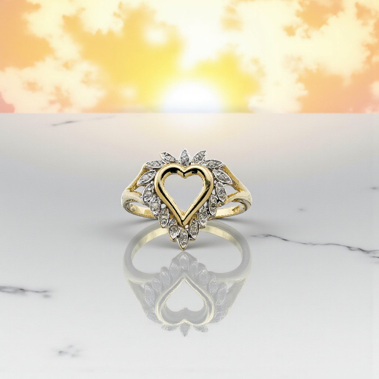 14k Yellow Gold Diamond Heart Ring