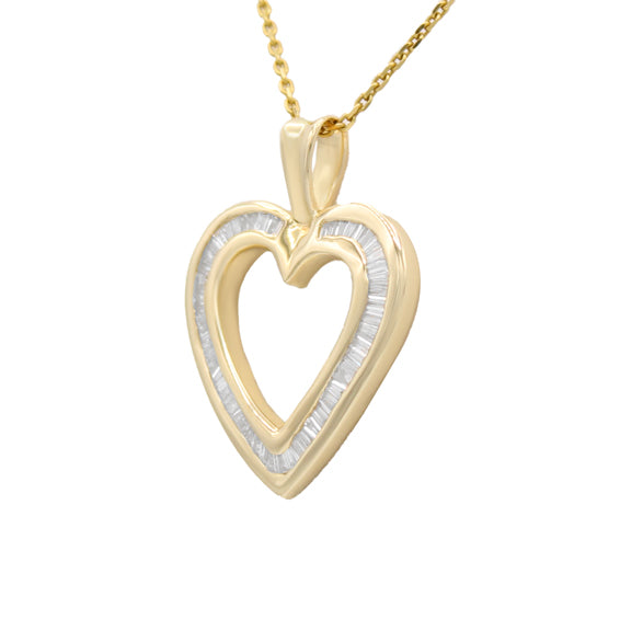 14k Diamond Baguette Heart Pendant