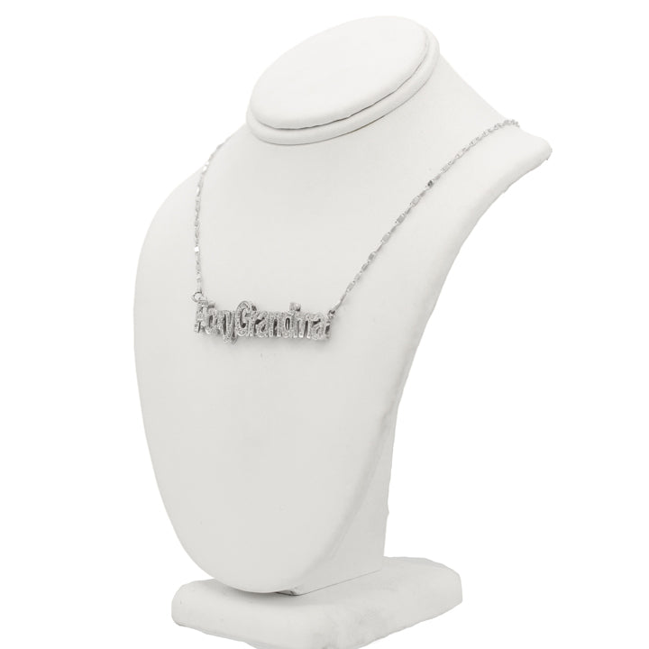 14k White Diamond "Foxy Grandma" Nameplate Necklace