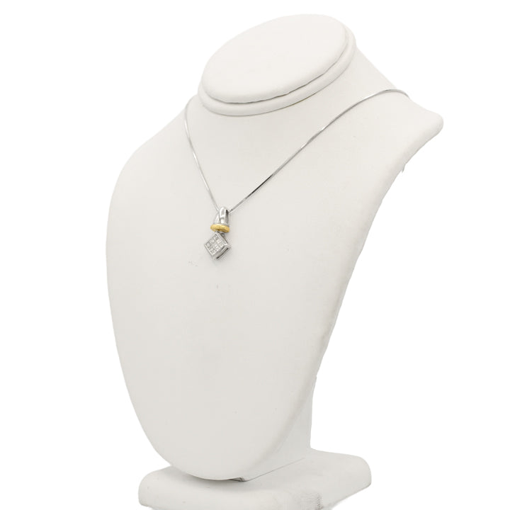 14k Two-Tone Princess-Cut Invisible Setting Diamond Pendant