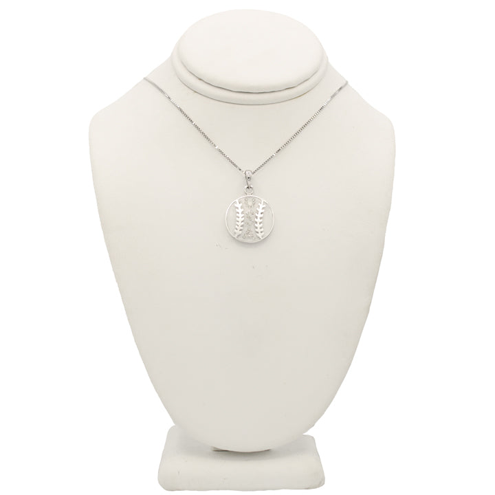14k White Gold Floating Diamond USA Baseball Pendant