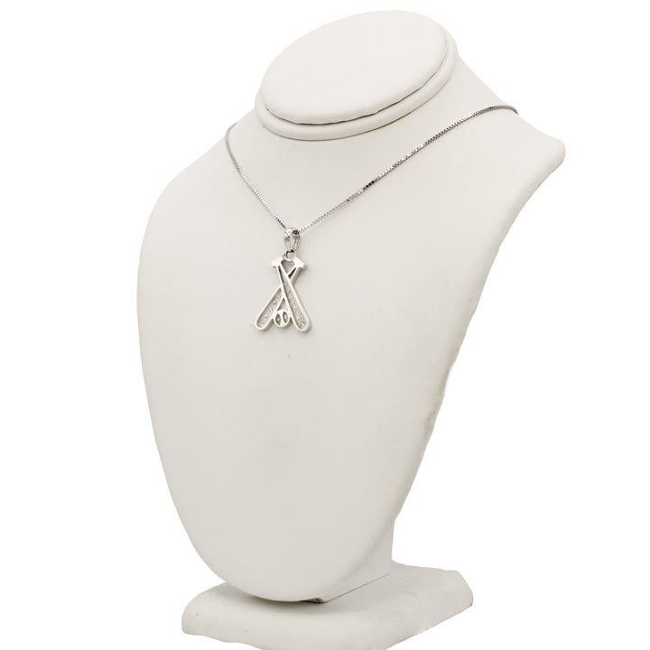 14k White Gold Floating Diamond Baseball Bat Pendant